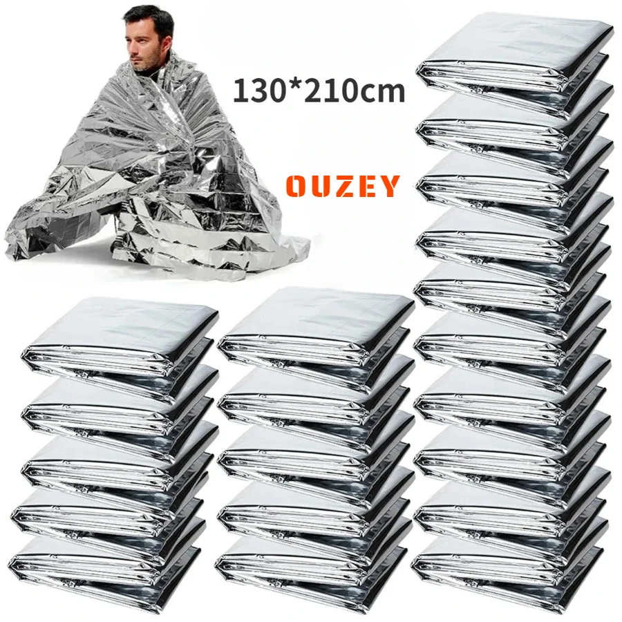 OUZEY 1PCS Emergency Blanket Outdoor Survive First Aid Military Rescue Kit Windproof Waterproof Foil Thermal Blanket for Camping