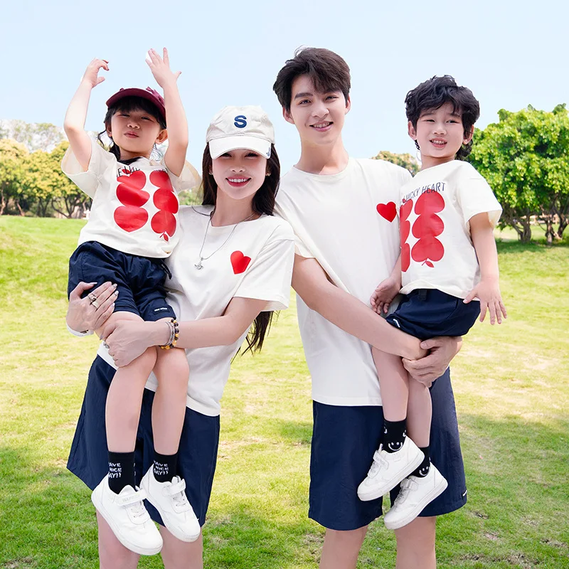 Parent-child Matching Family Outfits Father Mother and Daughter Son Short Sleeve T Shirts Tops and Shorts Two Piece Sets Clothes