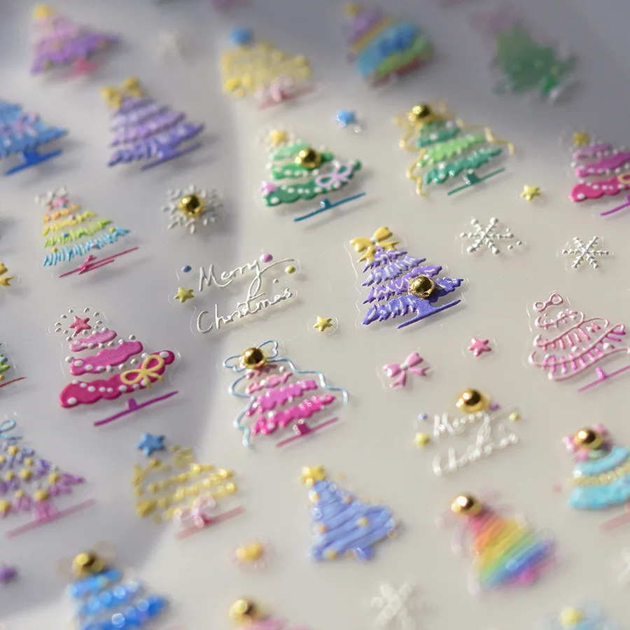 Pegatinas para decoración de uñas, árbol de Navidad, estilo navideño, alta calidad, nueva perla colorida, cristal, decoración de calcomanías para manicura DIY