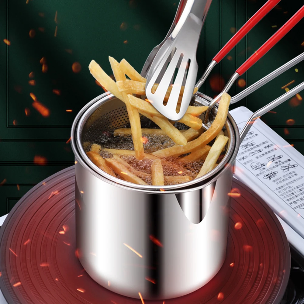 Tempura Fryer Pan With Strainer 2pcs 3pcs for Kitchen French Fries 304 Stainless Steel Milk Pot Deep Fryer Deep Frying Pot