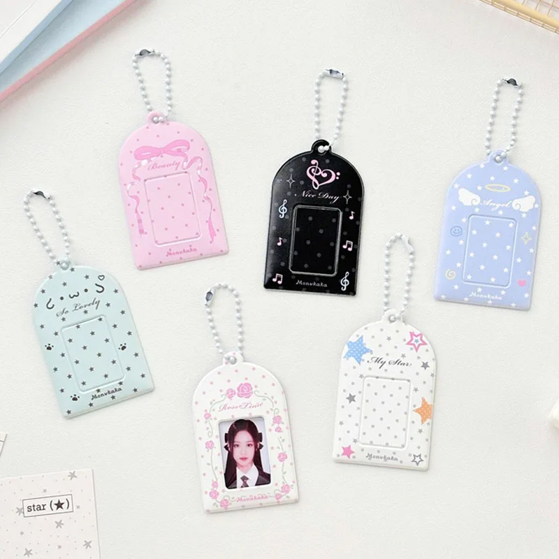 Cute Star Bow Pattern Photocard Holder Keychain 1 Inch PVC Photo Sleeve Protector Case Bag Charm For K‑pop Fans Daily Decoration