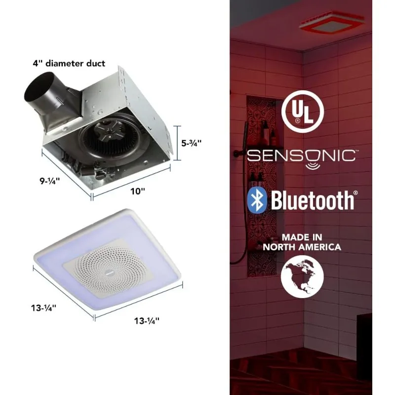 SPK110RGBL ChromaComfort พัดลมดูดอากาศในห้องน้ําพร้อมลําโพง Bluetooth Sensonic และไฟ LED สีขาว