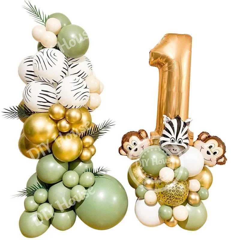 1SET Avocado Green Jungle Party Animal Balloon Tower 1-9 Figure Balloons Kids Wild Safari Party Decorations DIY Supplies