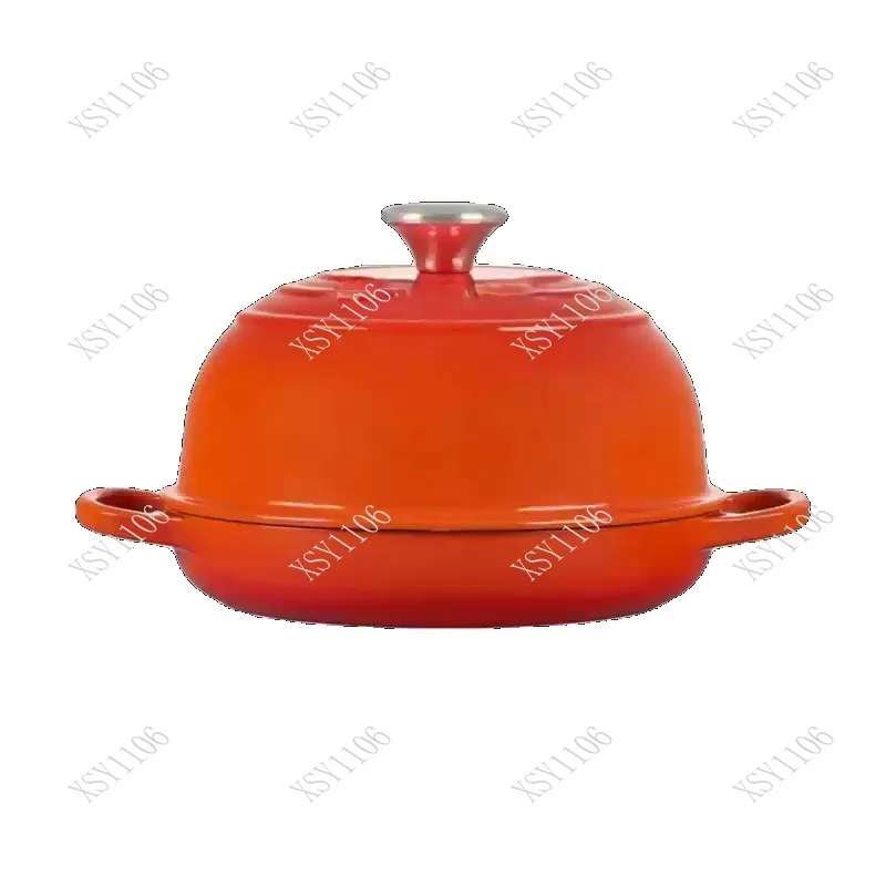 24cm Enamel Cast Iron Pot Flat Bottom Bread Baking Pan Seafood Pot for Oven Gas Electric Stove