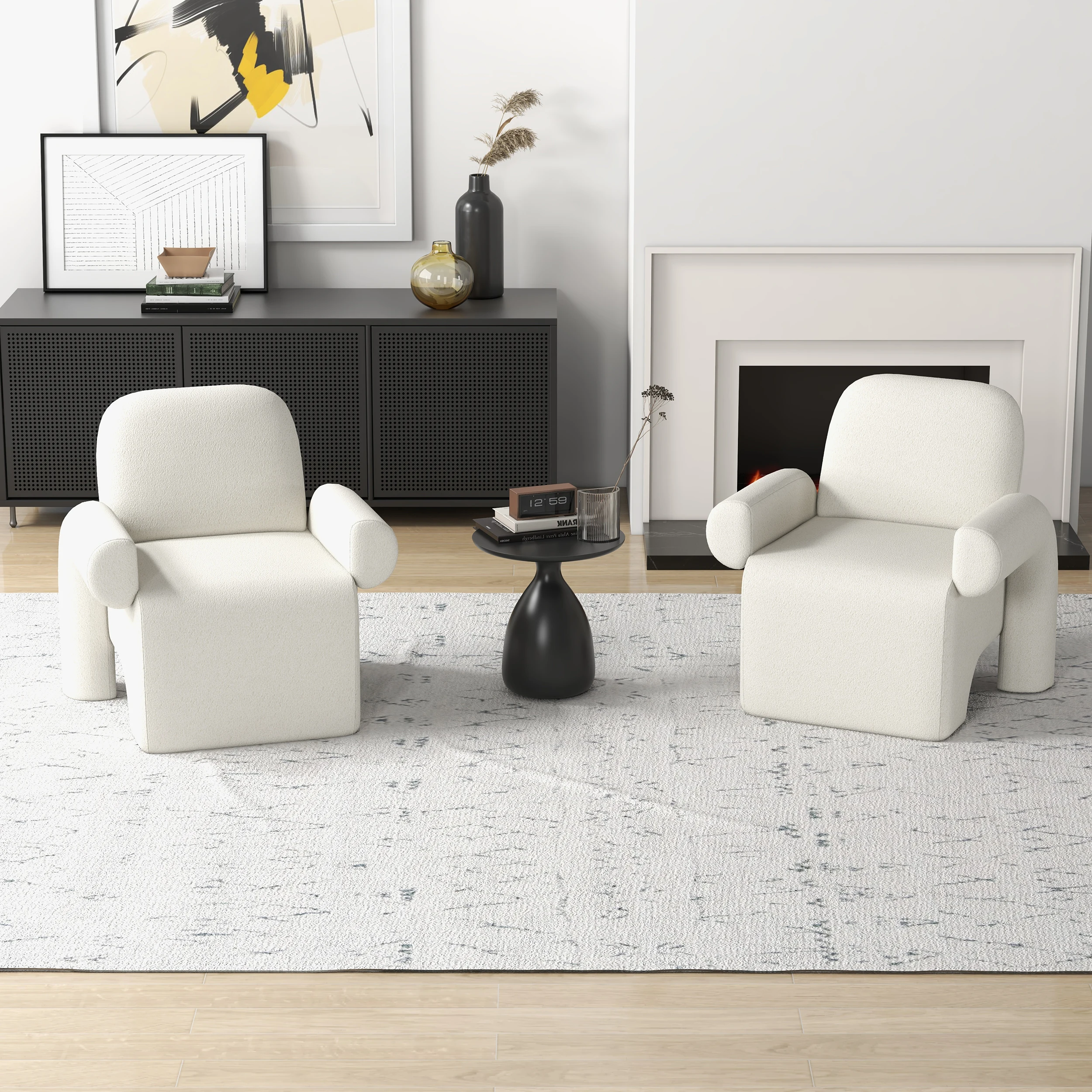 SEYNAR Mid Century Modern Velvet Rolled Accent Armchair, set of 2, White Furniture Cafe Chair, Nordic Luxury Style Sofa