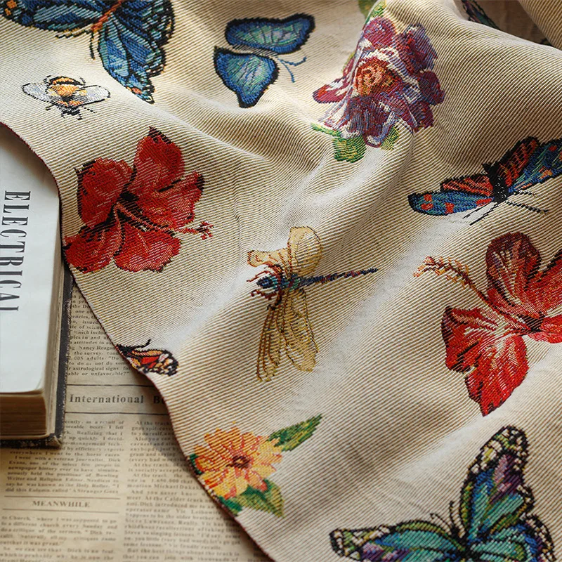 

Пряжа с узором бабки и бабочки, окрашенная из плотной жаккардовой ткани, наволочка для дивана, сумка, ткань для изготовления костюма 100 см x 150 см