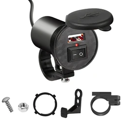 Kierownica motocykla ładowarka USB 5V-1.5A Adapter Moto gniazdo zasilania z przełącznikiem do telefonu akcesoria do motocykli