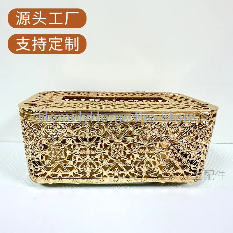 Golden tissue box creative pumping carton living room coffee table decoration hotel ornament process