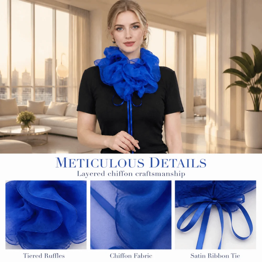 Layered Ruffled False Collar Exquisite Elegant Neck Ruff Faux Collar Three-Dimensional Flower Shape Tulle Detachable Collar