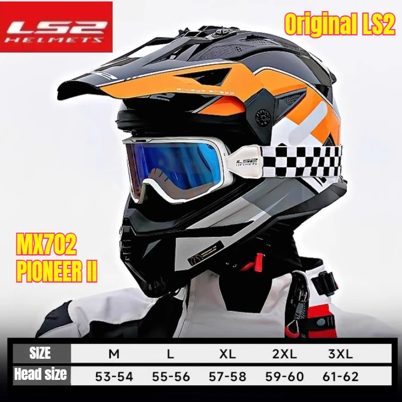 

HOT LS2 MX702Motorcycle Dual Lens Full Helmet Original PIONEER II Off-Road Helmet Universal Motocross Casco ECE Certification