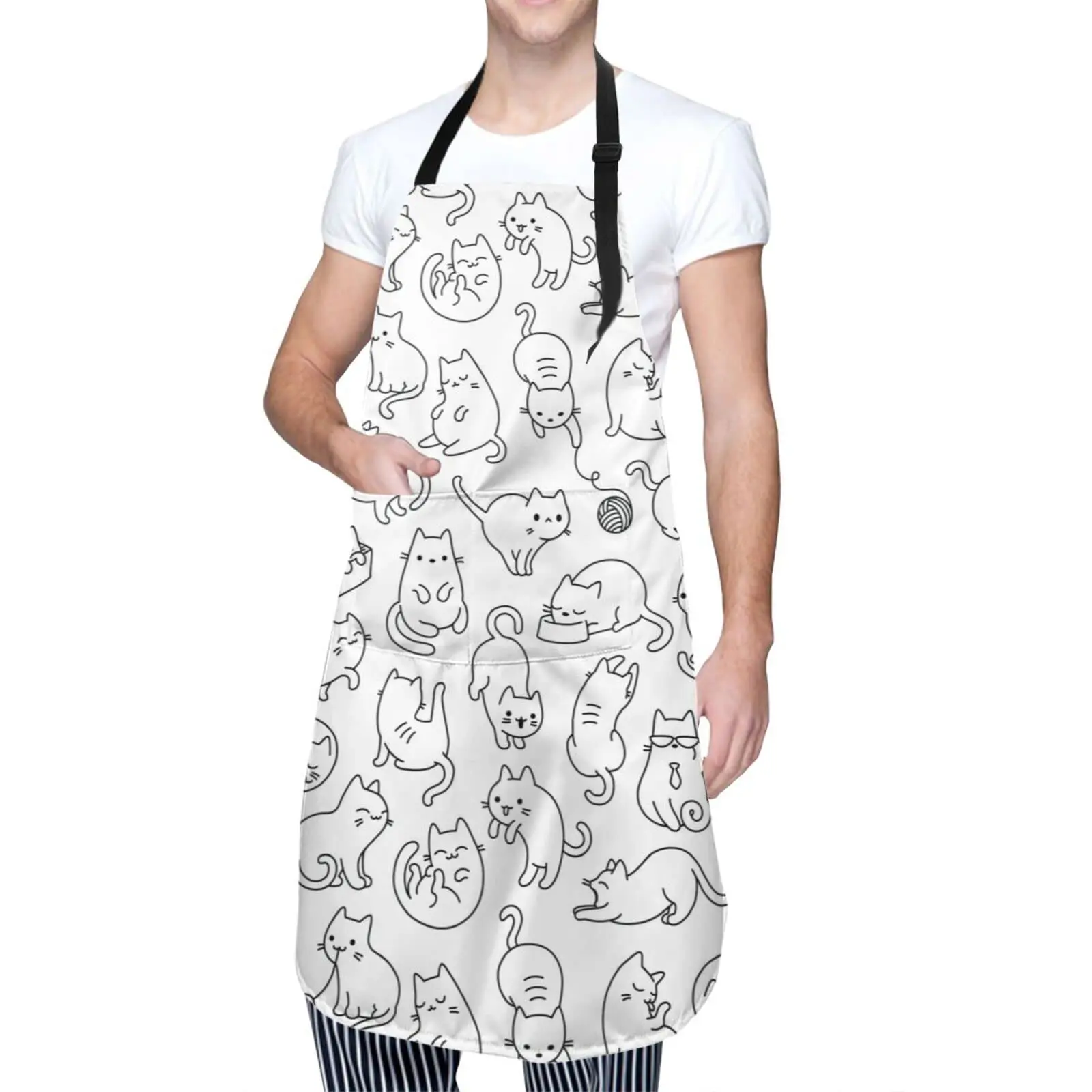 Cat Apron With Pockets Kitchen Bib Waterproof Stain Resistant Women Men Unisex Adjustable Christmas gift