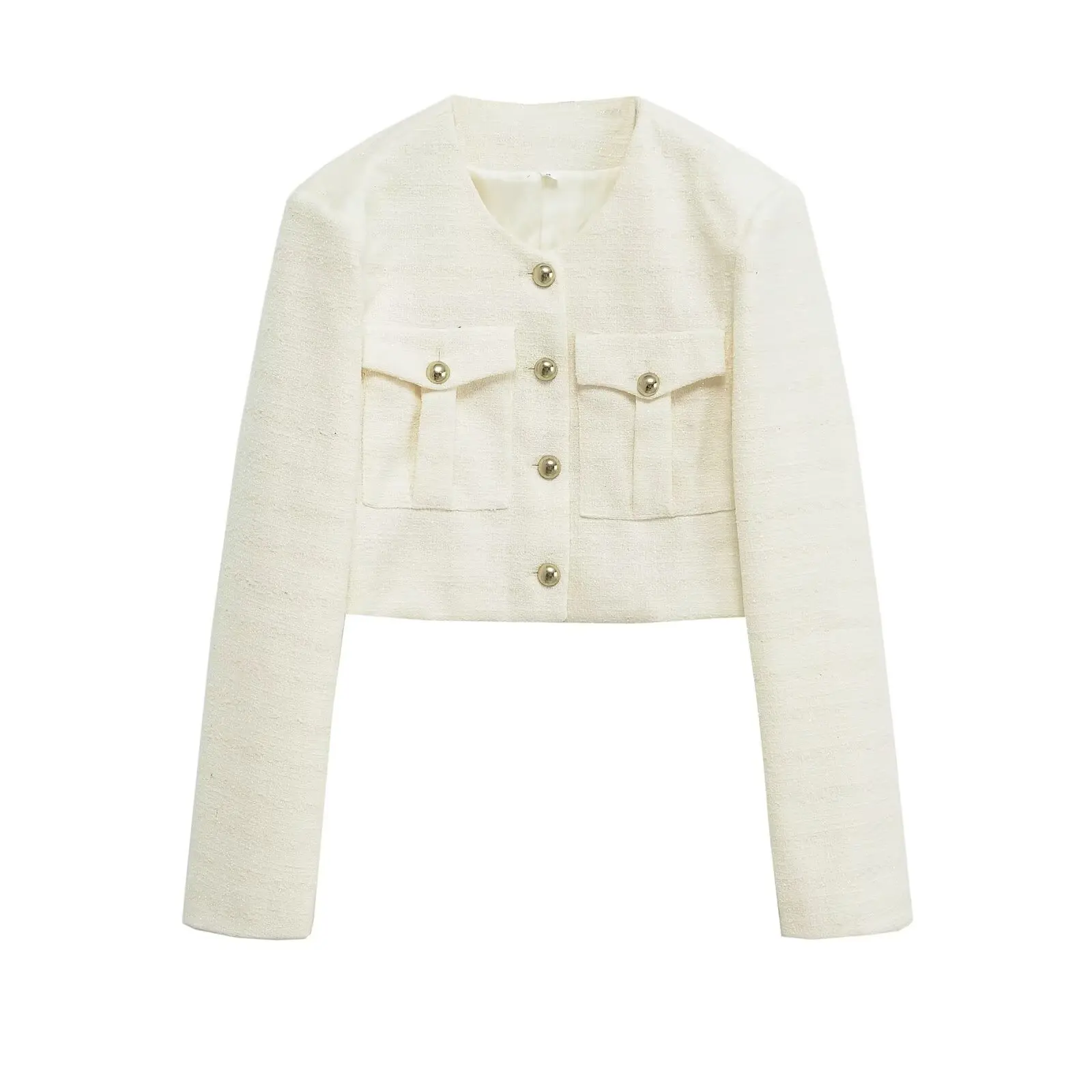 

Women's Jacket Autumn New Style White Long Sleeve Button Decorative Short Jacket Aristocratic Style Personalized Fashion