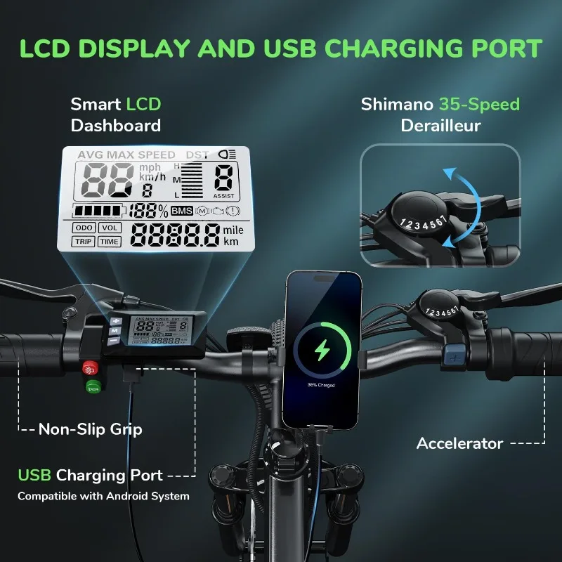 M10 Electric Bike Adult 500W, 26" Commuting Electric Mountain Bike 20MPH Max Range 55+ Miles, Removable Battery image 5