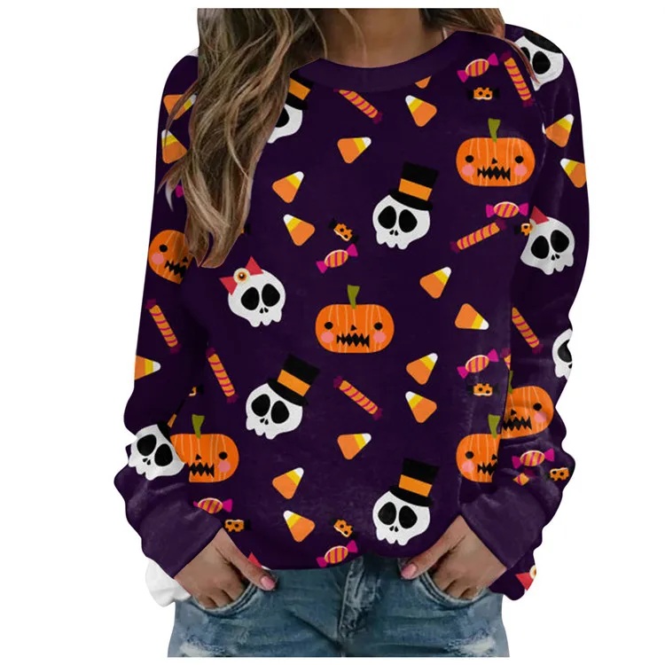 Moda retrò stampa 3d Halloween testa di zucca ragazze donne felpe tute oversize Pullover ragazze maniche lunghe abbigliamento