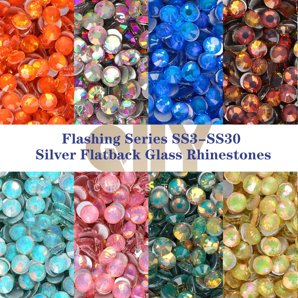 

QIIY SS3-SS30 Flashing Series Glass Rhinestones Bright Non-hotfix Flatback Glitter Stones DIY Nail Art Decoration