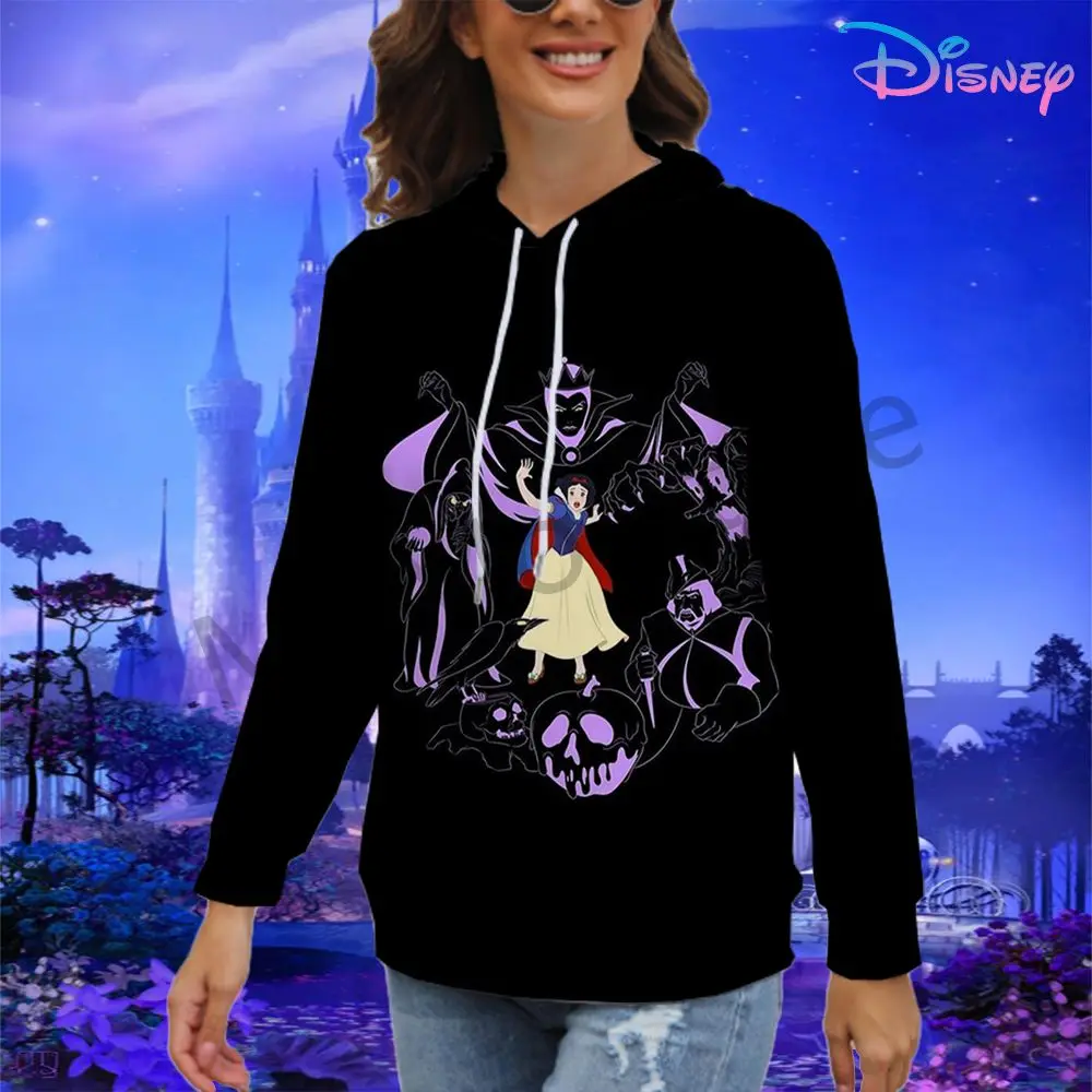 Kawaii Disney Princess Women's Hoodies Leisure Youthful Woman Clothes Black Hoodie Y2k Autumn 2024 Pullovers 3D Print Streetwear