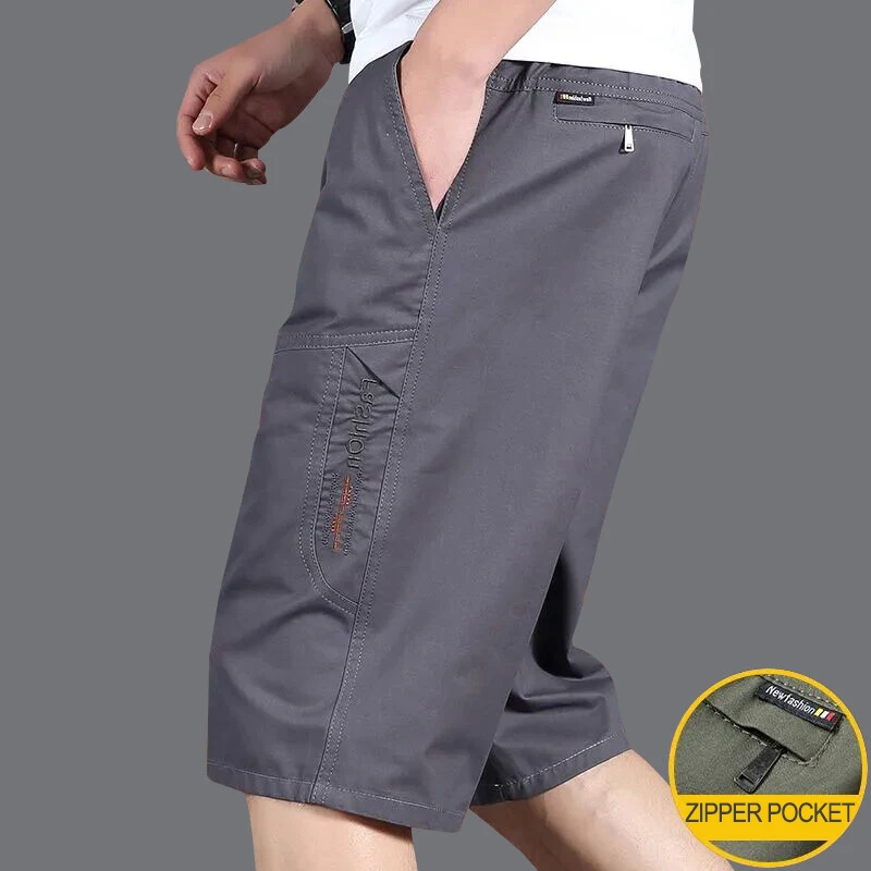 

Мужские хлопковые шорты-карго, летние повседневные шорты для походов и рыбалки, большие размеры, модные мужские шорты с карманами на молнии, эластичным поясом и завязками