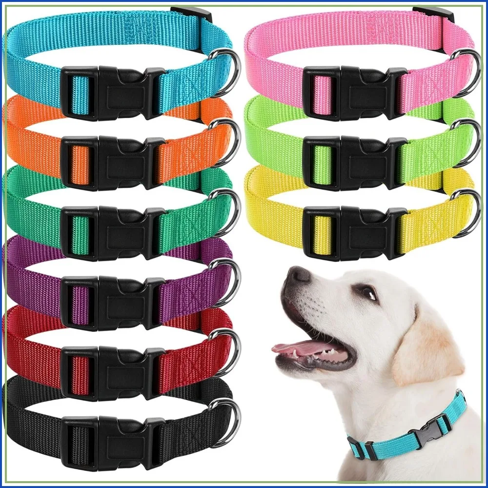 9-Pack Adjustable Nylon Dog Collars with Quick-Release Buckle, Bright Colors for Medium Dogs, Walking & Training