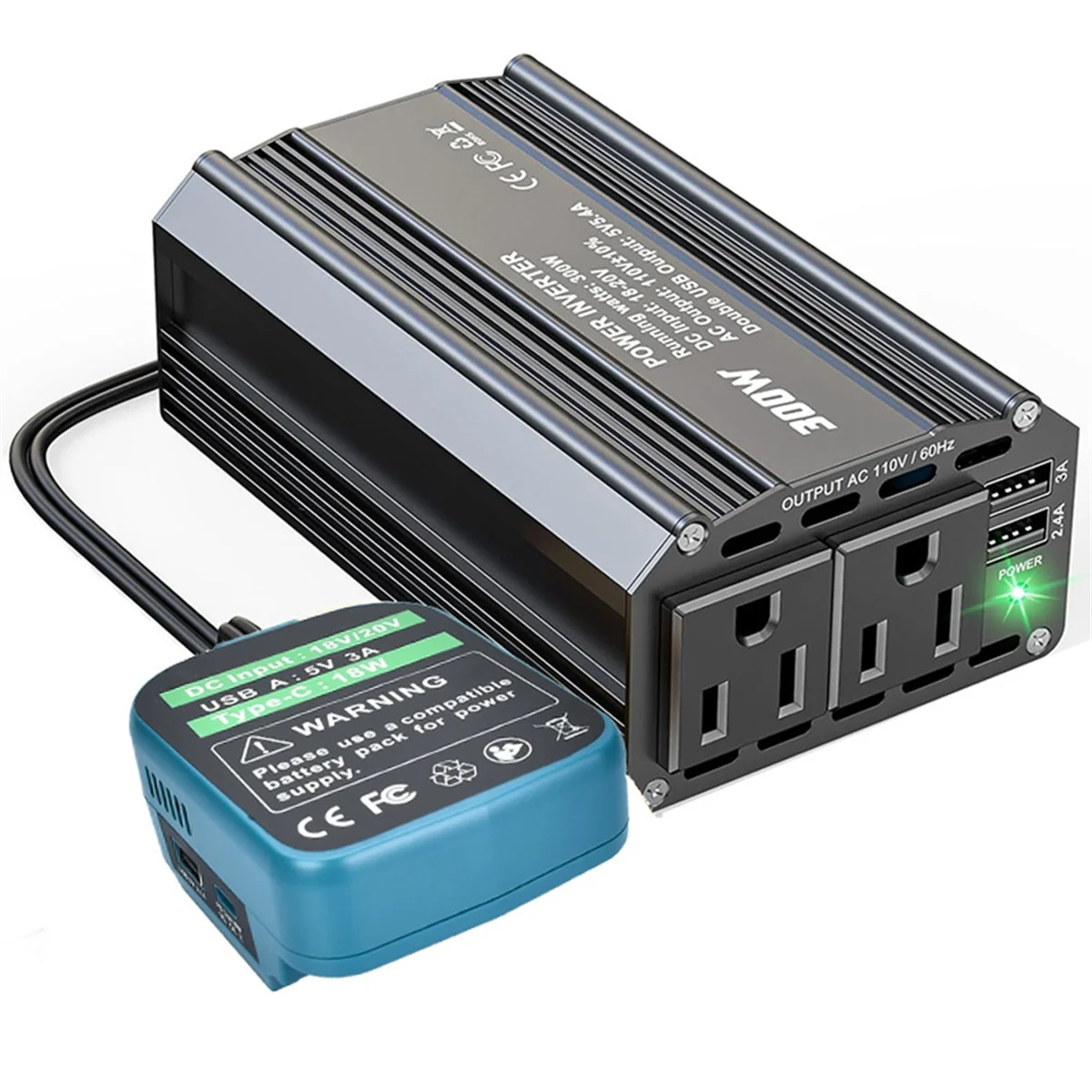 

2025+300W Power Inverter 18V to 110V for Battery Inverter DC Charger Adapter with 2 AC Outlet & 2 USB Ports for Car