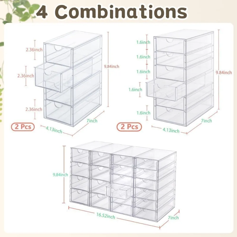 20 Drawer Acrylic Organizer, Clear Desk Storage for Office, Art & Craft Supplies, 4 Sets