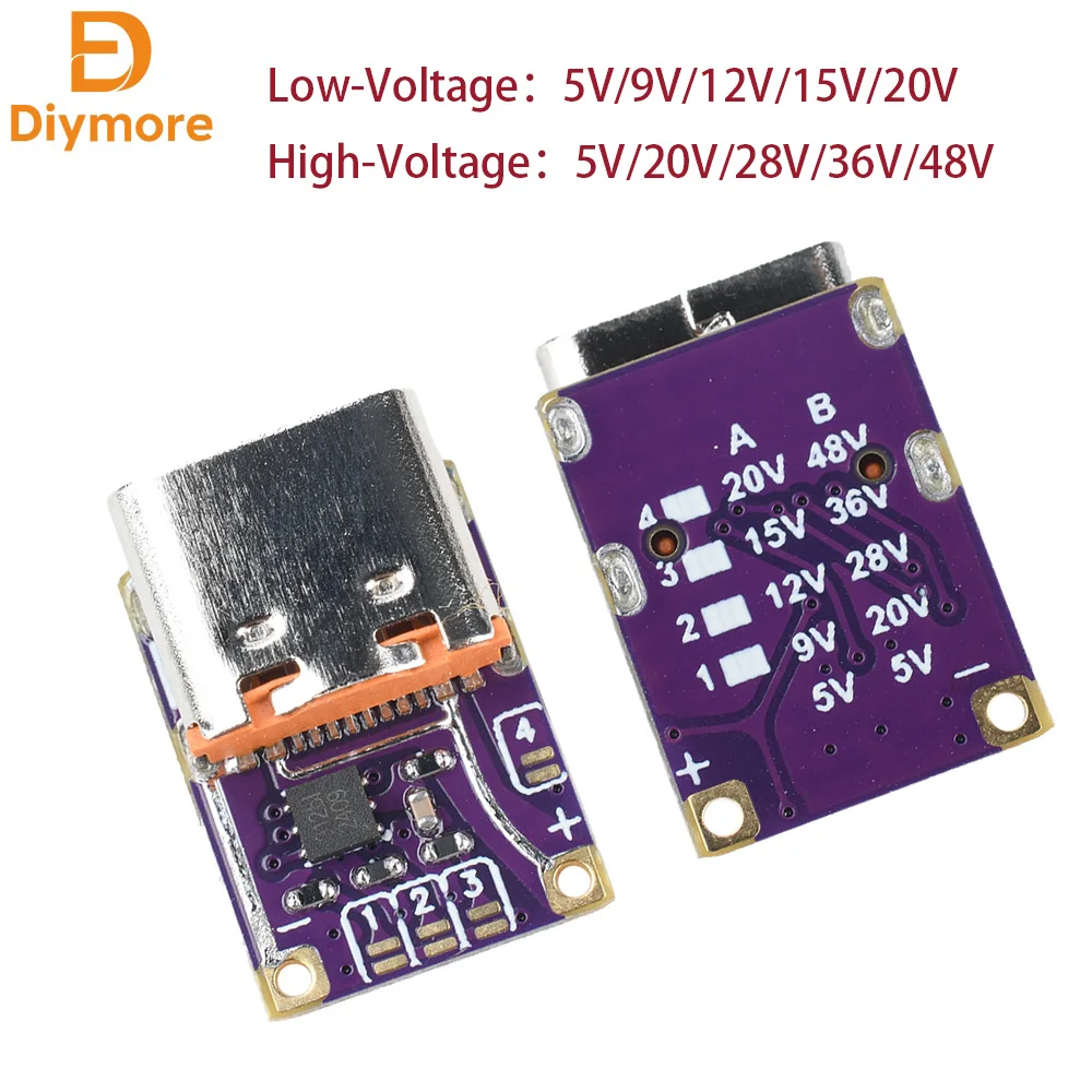 PD3.0 PD3.1 QC3.0 5/9/12/15/20/28/36/48V Deceiver Fast Charging Module DC Voltage Trigger PD to DC Type C Interface