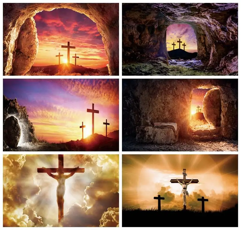 

Laeacco Christ Jesus Cross Background Dusk Sunset Natural Scenery Room Decor Photographic Photo Backdrop For Photo Studio