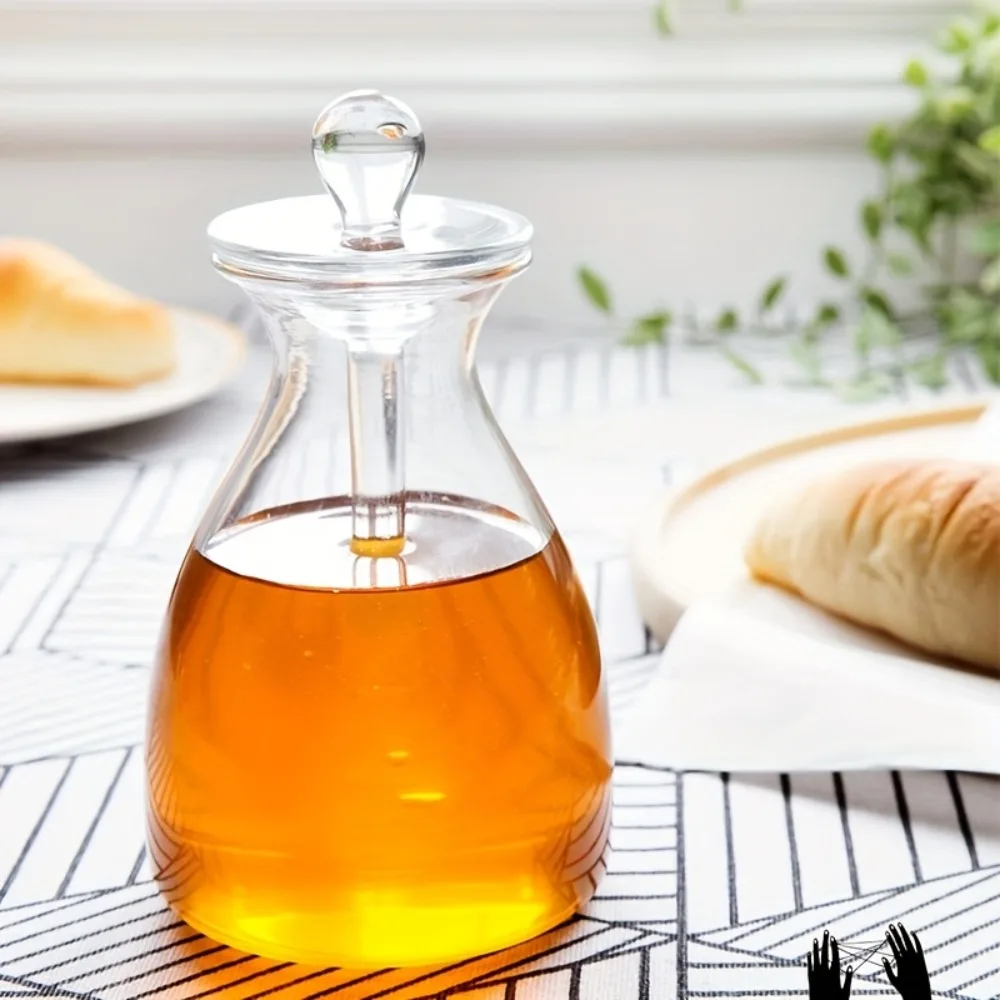 Simple Large Capacity Glass Honey Jar Clear With Dipper Rod Honey Container Three-dimensional Bee Syrup Jar Dining Table