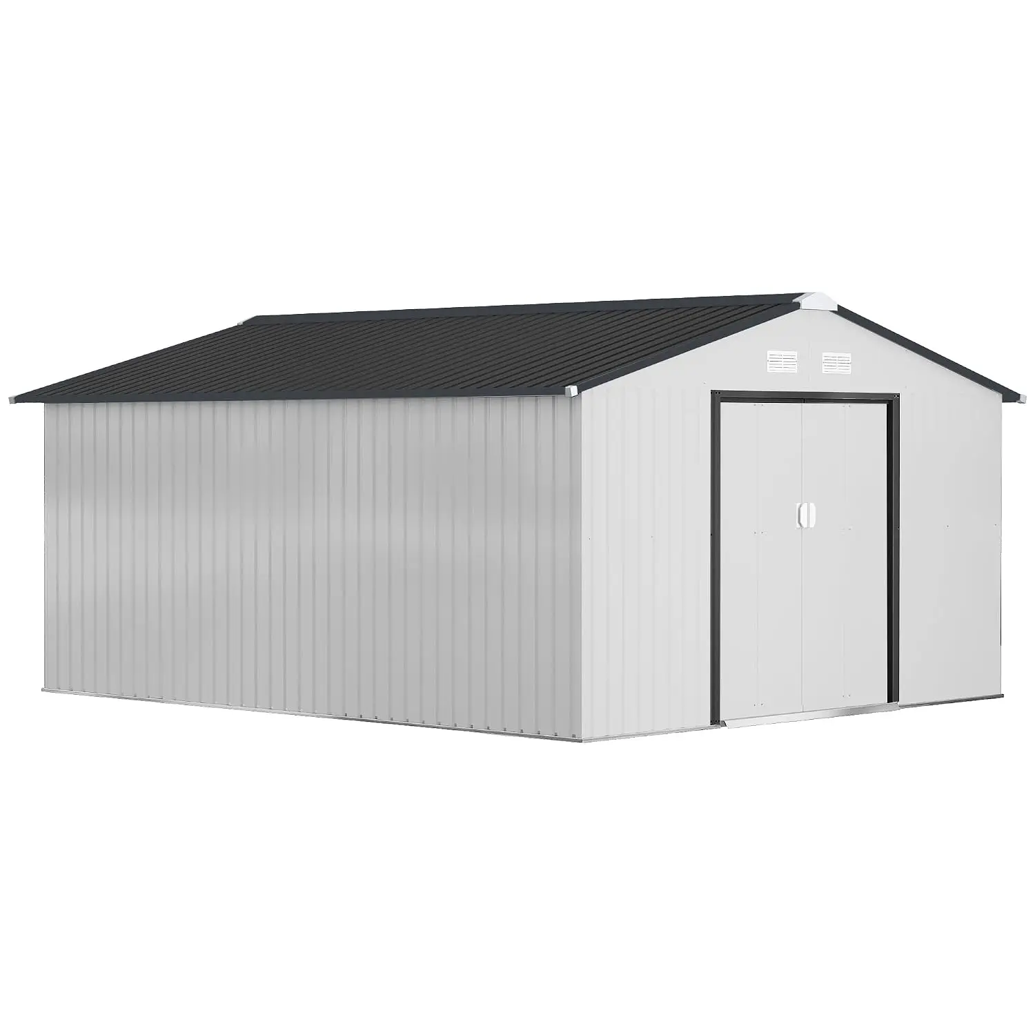 11x13ft Outdoor Storage Shed Metal Garden Tool House White, Customized