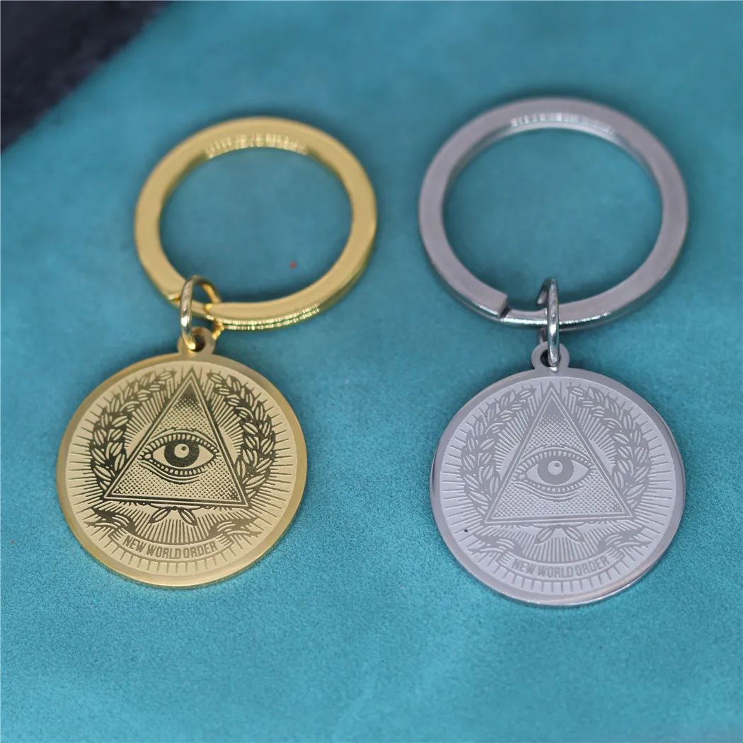 Nedar All Seeing Eye Providence Pendant Keyring Men Women Stainless Steel Keychain Triangle Evil Eyes Illuminati Key Chain Gift