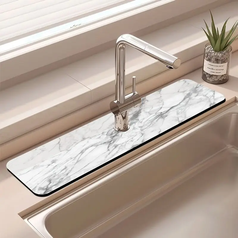 VIKAMA Luxury Marble Faucet Drying Mat Waterproof Quick Dry Sink Tap Edge Pad Kitchen Bathroom Counter Protection Home Decor