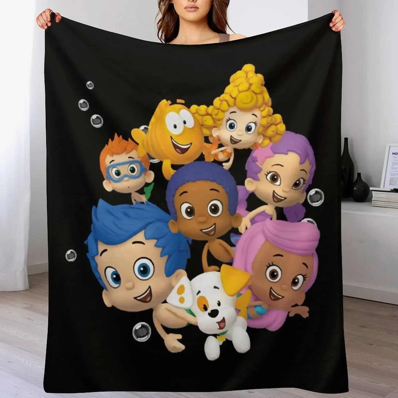 Gifts Idea For Bubble Guppies Sticker Christmas Throw Blanket Loose Sofa Quilt Blankets