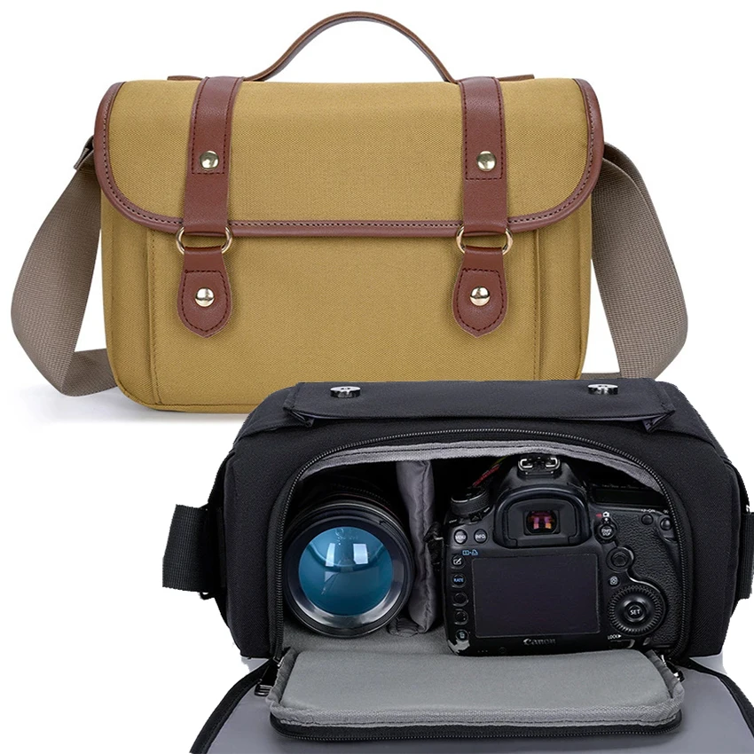 Vintage Oxford Fabric Shoulder Crossbody Camera Bag Photography Handbag for Canon Nikon Sony DSLR Cameras Lens Accessory