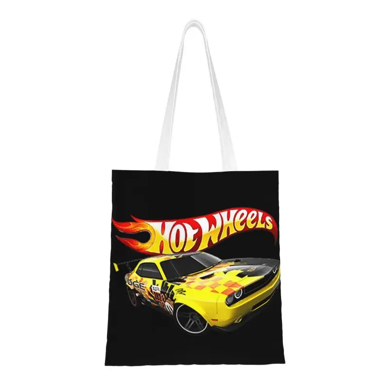 

Recycling Hot Wheels Shopping Bag Women Canvas Shoulder Tote Bag Washable Sport Car Groceries Shopper Bags