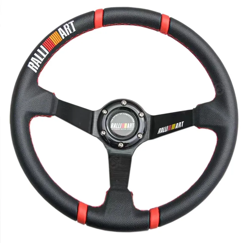 New steering wheel Ralliart 14inch leather racing wheel  universal PVC deep dish drift steering wheel JDM for Mitsubishi acesori