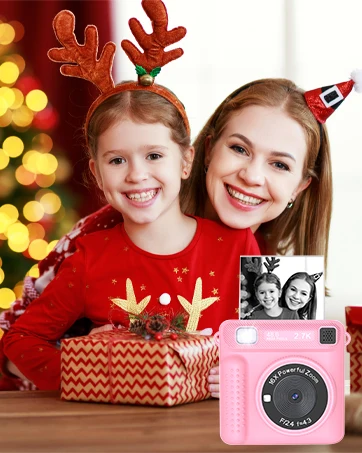 Kids Mini Instant Print Camera 2.4 Inch Screen Child Digital Camera 48MP 1080P Video Thermal Printer Gift for Christmas/Birthday