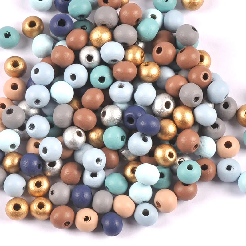 6/8/10mm 400-100pcs Ocean color Wooden Ball Beads,Round Spacer Beads for Party layout and Jewelry Making cp3634