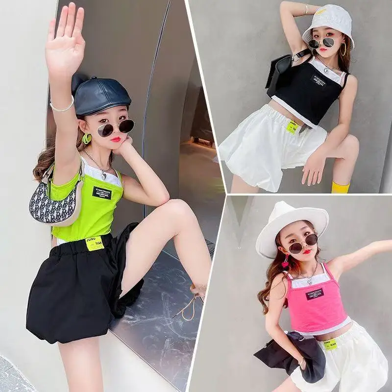 

Kids Girls' Set Summer Style Children's Stylish Vest With Floral Sweet Camisole+skirt Lace Two-piece Set 120-170CM