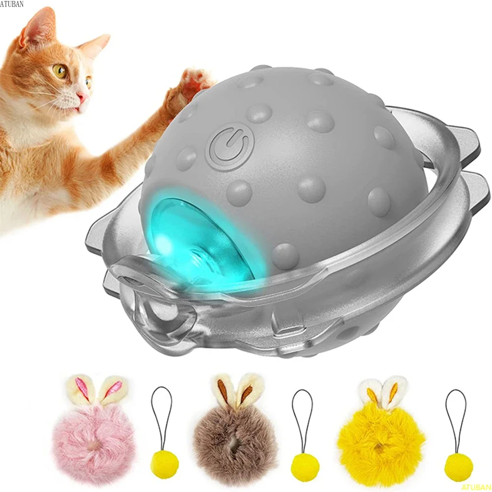 

ATUBAN Rabbit Ear Cat Toy Ball Smart Interactive Cat Toys with Bird Sound Light Motion Activate Rolling Ball Electric Cats Toy