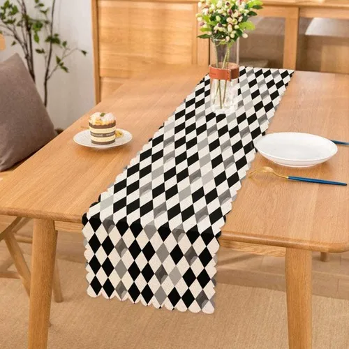 Black White Gray Diamond Shaped Runner