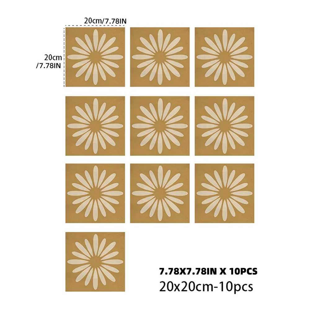 10pcs Hard Tiles Yellow Sunflower  Wall Stickers  Flat Printed  For Kitchen Bathroom Decor Peel & Stick PVC Art Mural