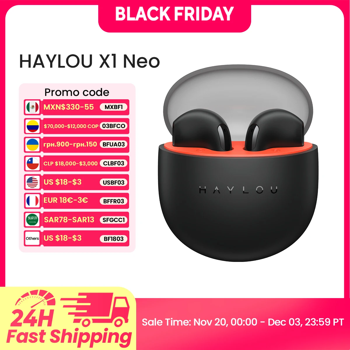 HAYLOU X1 Neo TWS Bluetooth 5.4-oortelefoon 0,06s Lage latentie 20 uur batterijduur Lichtgewicht aanraakbediening Draadloze hoofdtelefoon Oordopjes