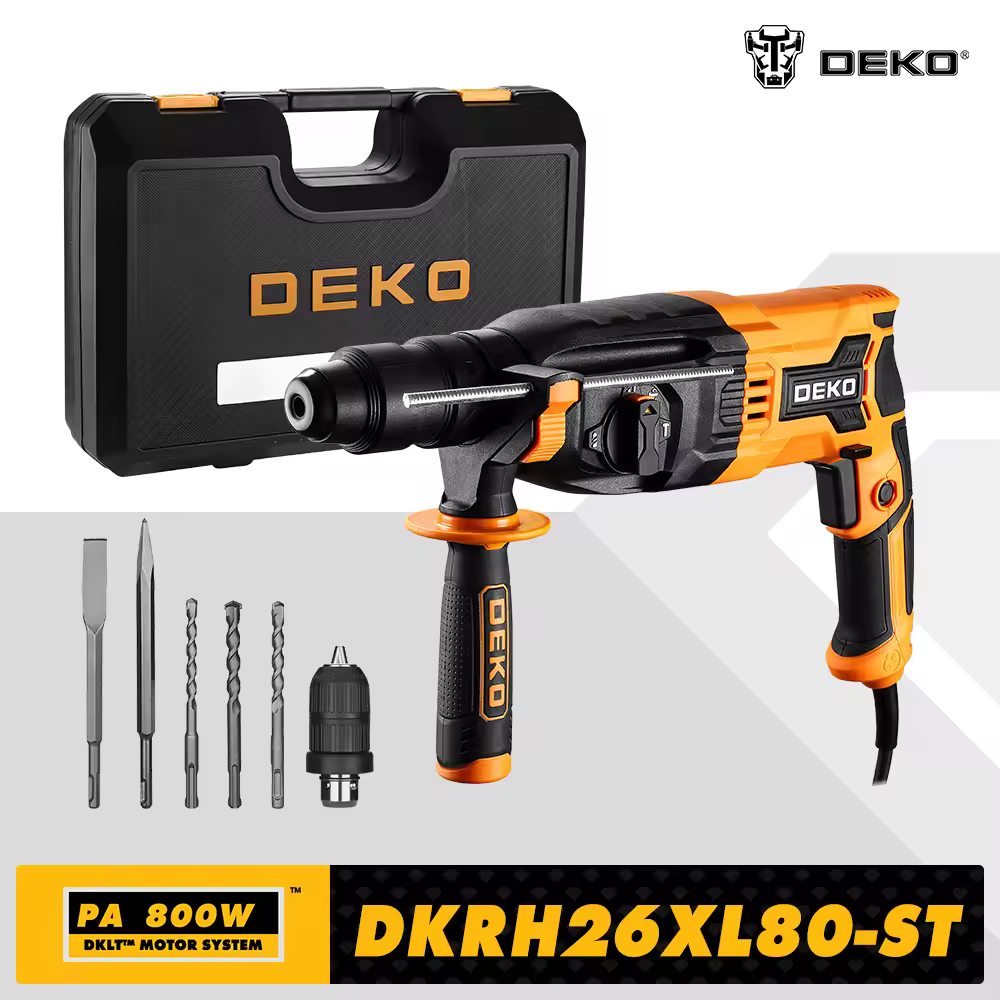 DEKO-martillo rotativo eléctrico DKRH26XL80-ST, 4 Funciones, accesorios rotativos multifuncionales, martillo de demolición eléctrico, taladro de impacto