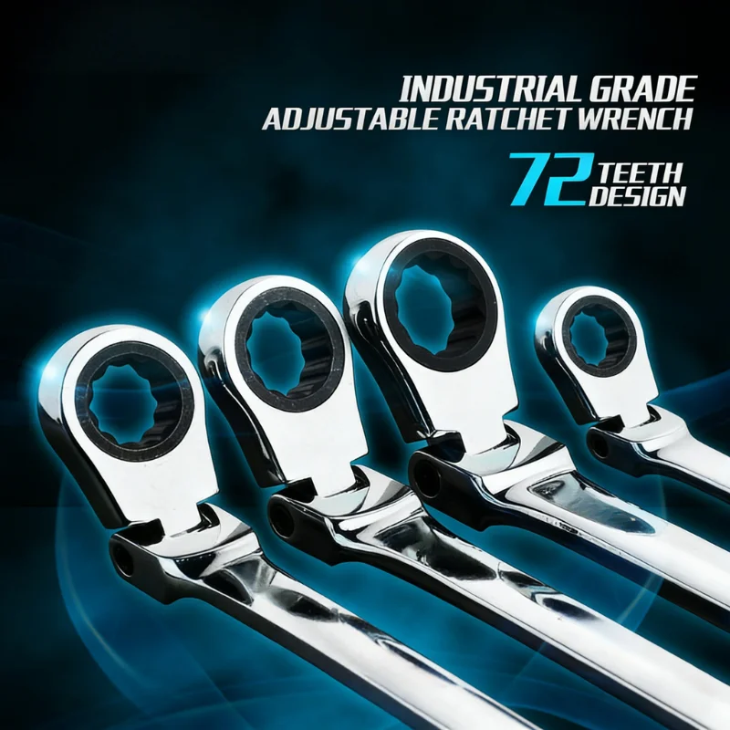 10-17mm Flex Head Ratcheting Combination Wrench 72-Tooth 180° Flexible CR-V Steel Auto Repair Tool Multiple Sizes Optional