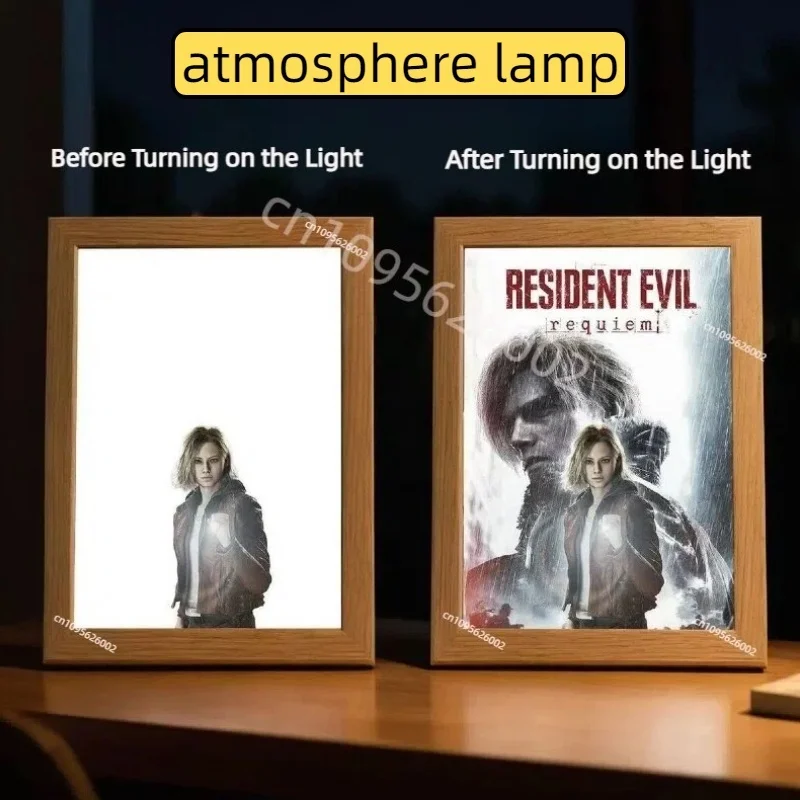 nouvelle-lampe-d'ambiance-10-pouces-format-a4-lampe-de-chevet-imitation-cadre-en-bois-resident-evil-leon-veilleuse-pour-ambiance-festive-a-domicile