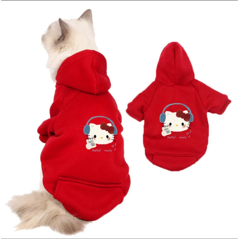 Hello Kitty Emojis Bedruckter Roter Haustier-Hoodie Sweatshirt für Herbst und Winter Wärme-Hoodie Pullover