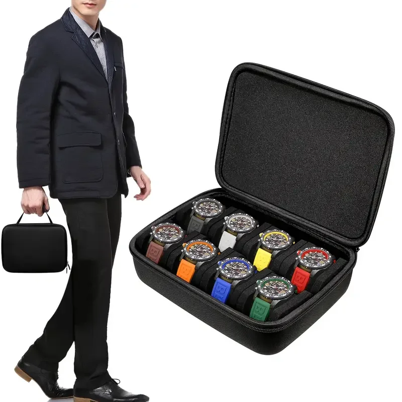 

Органайзер для часов с 8 слотами/футляр для хранения дисплея мужских часов подходит для всех наручных часов и умных часов до 42 мм