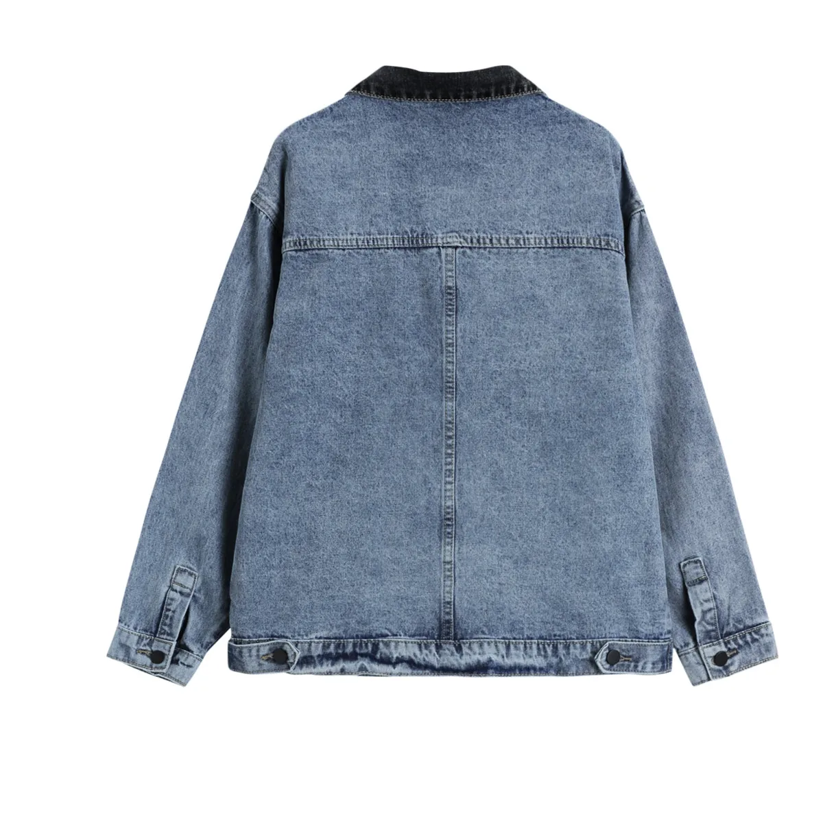 Retro Denim Jacket for Women Blue Casual Color Blocked Long Sleeved Jackets 2026 Autumn New Single Breasted Lapel Coat