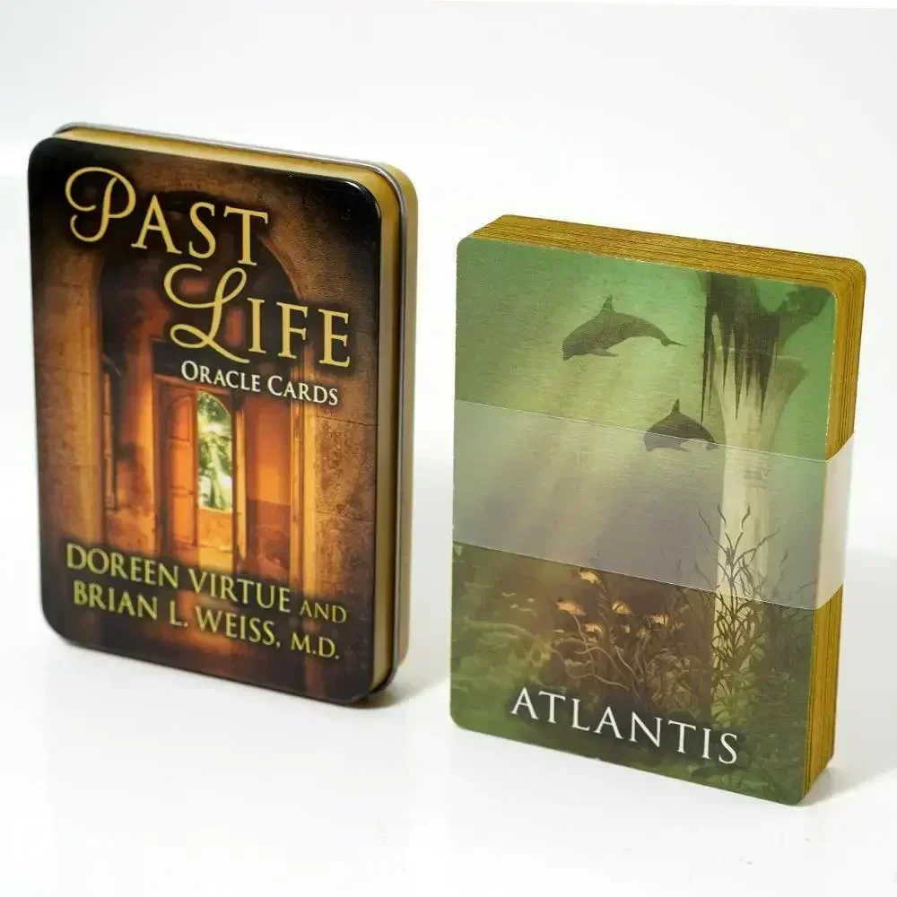 

Колода Таро Past Life Oracle в жестяной коробке с позолоченным краем для игры в гадание, 44 шт., настольная игра