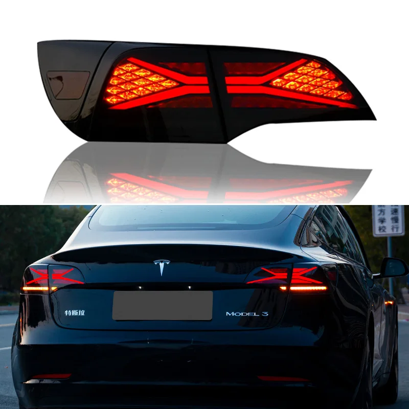 

Car LED Tail Light For Tesla Model 3 Model Y 2016 - 2022 Rear Running Light Brake Reverse Lamp Dynamic Turn Signal Tailllamps