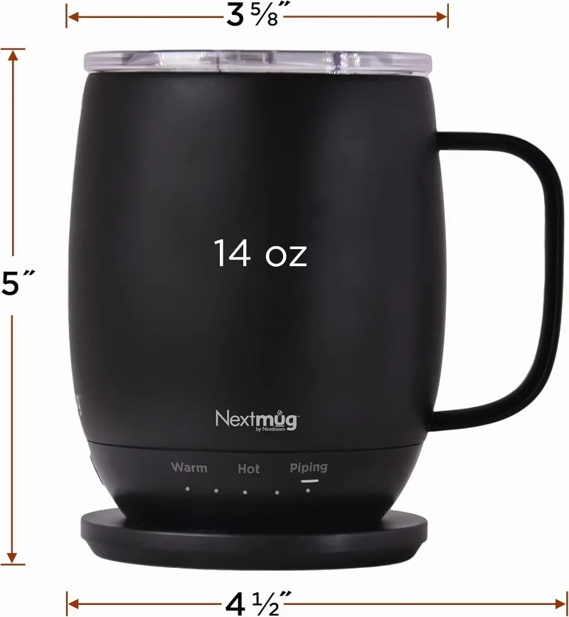 Nextmug-温度制御されたコーヒーマグ、自己発熱ブラックマグ、14オンス